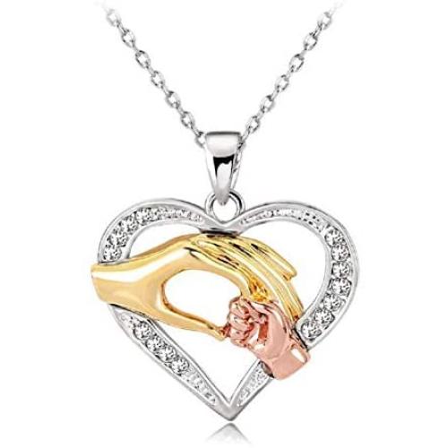 New Mom Necklace Baby Heart Pendant Mother Daughter Son Child Family Love Cubic Zirconia Jewelry Moms Birthday Gift Box