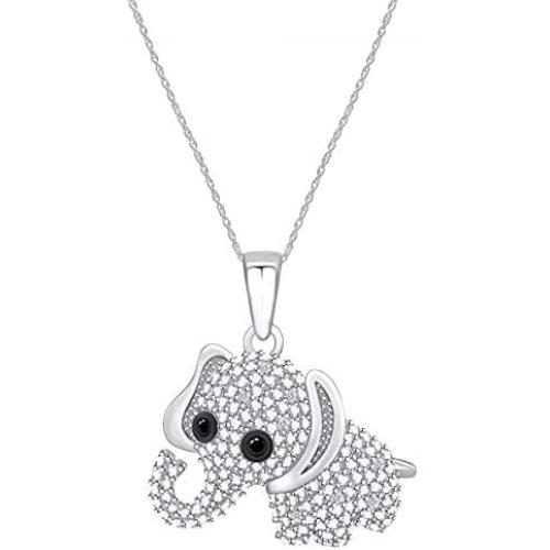 1/20 Carat (Cttw) Round Enhanced Black & White Natural Diamond Accent Elephant Pendant Necklace In 14k Gold Over Sterling Silver