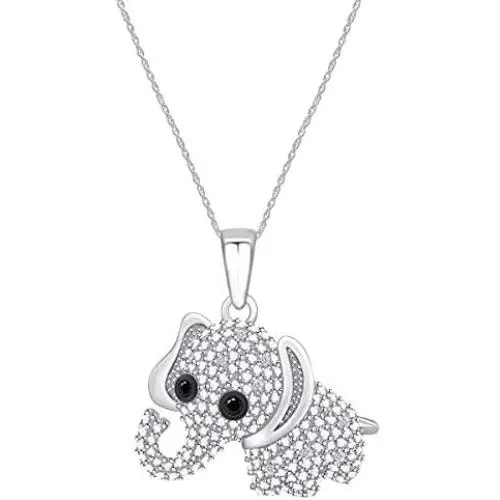 1/20 Carat (Cttw) Round Enhanced Black & White Natural Diamond Accent Elephant Pendant Necklace In 14k Gold Over Sterling Silver 1/20 Carat (Cttw) Round Enhanced Black & White Natural Diamond Accent Elephant Pendant Necklace In 14k Gold Over Sterling Silver