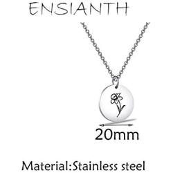 ENSIANTH Silver Birth Flower Pendant Necklace Flowers of The Month Gift Birthday Gift for Her