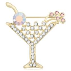 PANGRUI Delicate Cherry Martini Glass Cocktail Party Brooch Pin Women Fashion Jewelry