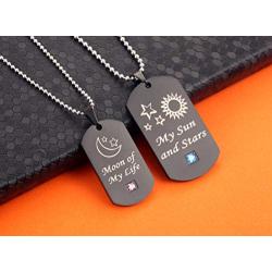 SunnyHouse Jewelry His & Hers Matching Set Couple Pendant Necklace My Sun and Stars Moon of My Life Dog Tag in a Gift Box