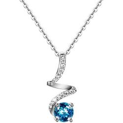 Carleen Solid Sterling Silver Natural Gemstone Blue Topaz Clear Cubic Zirconia CZ Small Simulated Diamond Pendant Necklaces Daily Wear Gifts Jewelry for Women Girls
