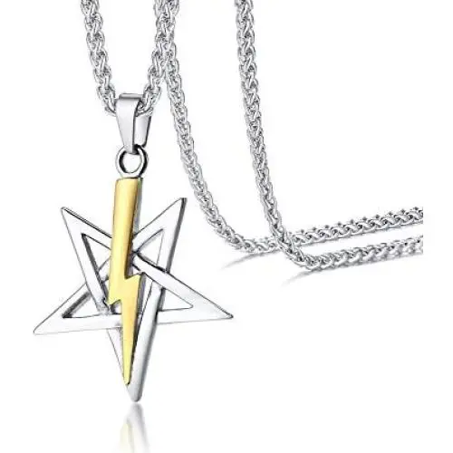 PJ Jewelry Mens Anton LaVey Sigil Pendant Inverted Pentagram with Lightning Bolt Church of Satan Symbol Necklace