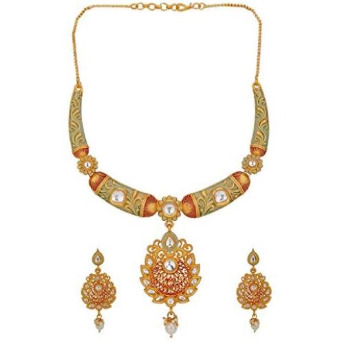 Efulgenz Indian Bollywood Traditional 14 K Gold Plated Kundan Pearl Wedding Choker Necklace Earrings Jewelry Set