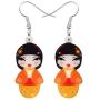 WEVENI Acrylic Japanese Kimono Girl Doll Earrings Dangle Drop Cute Jewelry For Women Girls Novelty Gifts