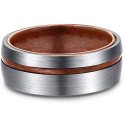 TIGRADE 6mm 8mm Titanium Wedding Band Brushed and Polished Ring with Nature Wood Inlay Size 6-13