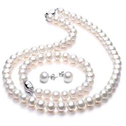 Freshwater Cultured Pearl Necklace Set Includes Stunning Bracelet and Stud Earrings Jewelry for Women - VIKI LYNN