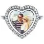 Custom Photo Ring Memorial Picture Printed Personalized Jewelry 925 Sterling Silver Open Style Cubic Zirconia Heart Engagement Rings, Adjustable