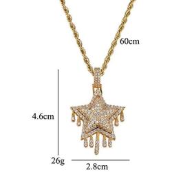 Moca Jewelry Iced Out Water Drop Pentagram Pendant 18K Gold Plated Bling CZ Simulated Diamond Hip Hop Necklace for Men Women