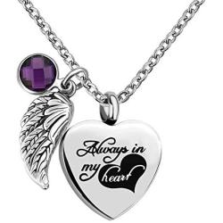 Q&Locket Urn Necklaces for Ashes Angel Wings Memorial Always in My Heart Cremation Keepsake Jewelry