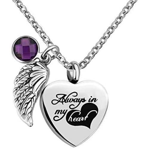 Q&Locket Urn Necklaces for Ashes Angel Wings Memorial Always in My Heart Cremation Keepsake Jewelry