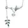 Crystal Olive Leaf Hummingbird Necklace for Women Girls 925 Sterling Silver Green Rhinestone Ball Bead Oxidized Bird Pendant Necklace Adjustable Chain Fashion Retro Jewelry Gift for Mother Aunt Ladies