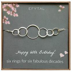 EFYTAL 60th Birthday Gifts for Women, Sterling Silver Six Circle Bracelet for Her, 6 Decade Jewelry 60 Years Old