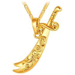 U7 Islamic Muslim Jewelry 18K Gold Plated Engraved Imam Ali Sword Dhul-Fiqar Zulfiqar Necklace