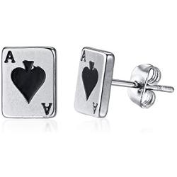 Unisex Stainless Steel Poker Aces Stud Earrings,Playing Cards Game Gambling Jewelry