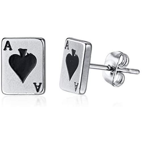 Unisex Stainless Steel Poker Aces Stud Earrings,Playing Cards Game Gambling Jewelry