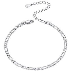 ChicSilver 925 Sterling Silver Simple Durable Cuban Link/Figaro/Twist Rope/Bead Chain Bracelet for Women Teen Girls(with Gift Box)