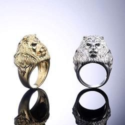 Gold Lion Head Ring for Men, Norse Viking Lion with Mane, Lion Totem Ring, Heavy Metal Rock Punk Style Gothic Biker Ring, Amulet Ring, Viking Animal Jewelry Gift for Men Boys