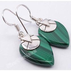 SilverStarJewel 925 Solid Silver Drop Malachite tcw 12.0 Earrings 1.4'' New Jewelry