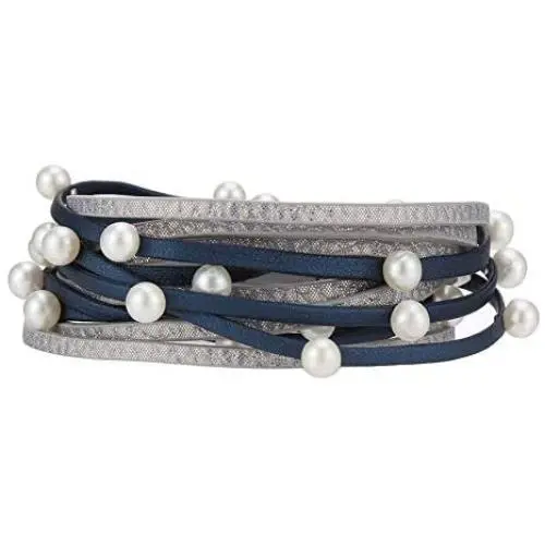 VONRU Leather Cuff Bracelets for Women - Wrap Bracelet Charm Boho Jewelry for Women Handmade Casual Braided Magnetic Bracelet Friendship Gift for Teen Girls (Navy Bead wrap Bracelet) VONRU Leather Cuff Bracelets for Women - Wrap Bracelet Charm Boho Jewelry for Women Handmade Casual Braided Magnetic Bracelet Friendship Gift for Teen Girls (Navy Bead wrap Bracelet)