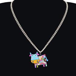 NEWEI Acrylic Sweet Cow Dairy Cattle Necklace Chain Charm Pendants Collar Charm Farm Animal Jewelry for Women Girl Gift