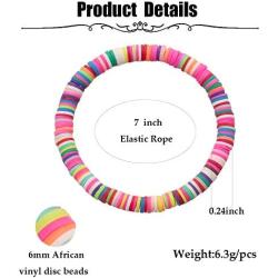 SOOWOOT Heishi Surfer Bracelets-Handmade Rainbow Bead Bracelet Set Stackable Vinyl Disc Stretch Bracelet Boho Beaded Bracelets Jewelry for Women Girls