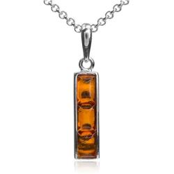 Sterling Silver Amber Rectangular Pendant Chain 18 Inches