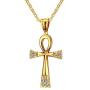 XUANPAI XP Unisex Simple Rhinestone Stainless Steel Key of The Nile Egyptian Ankh Cross Necklace for Women Men