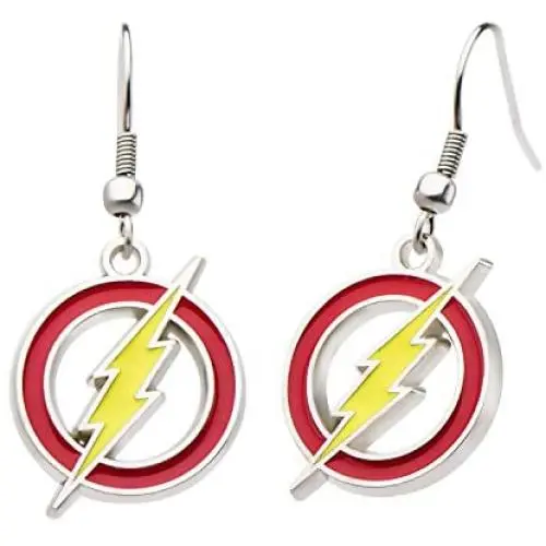DC Comics Womens Flash Lightning Bolt Drop Earrings, Red/Yellow, One Size DC Comics Womens Flash Lightning Bolt Drop Earrings, Red/Yellow, One Size