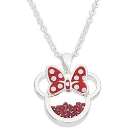Disney Birthstone Women and Girls Jewelry Minnie Mouse Silver Plated Shaker Pendant Necklace, 18+2'' Extender