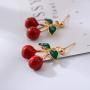 TIANHONGYAN 18K Gold Plated Fruit Cherry Earring Unique 3D Green Leaf Red Cherry Charm Tassel Dangle Drop Stud Earrings for Women Girls Jewelry Gift