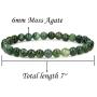 Handmade Gem Semi Precious Gemstone 6mm Round Beads Stretch Bracelet 7'' Unisex