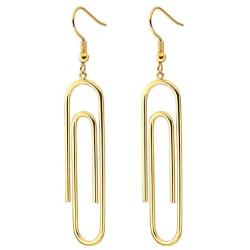 Geometric Rectangular Elegant Tassel Dangle Drop Earrings for Women Girls Stailess Steel Paper Clip Pin Fashion Jewelry