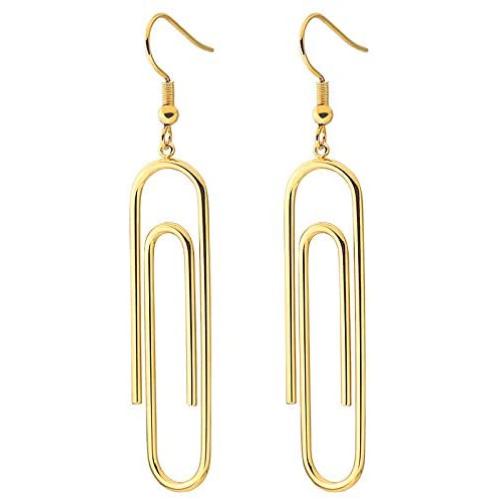 Geometric Rectangular Elegant Tassel Dangle Drop Earrings for Women Girls Stailess Steel Paper Clip Pin Fashion Jewelry