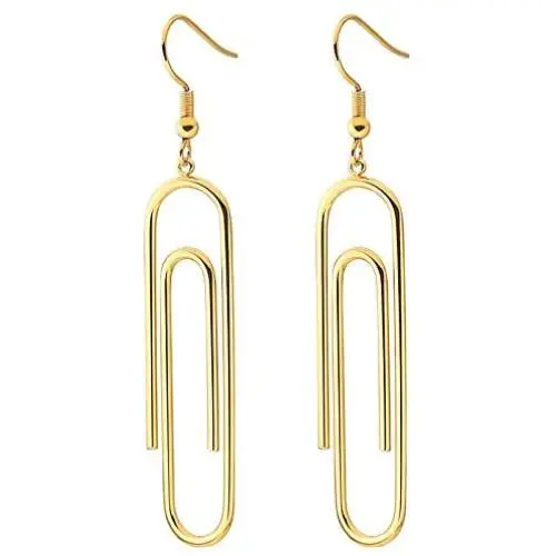 Geometric Rectangular Elegant Tassel Dangle Drop Earrings for Women Girls Stailess Steel Paper Clip Pin Fashion Jewelry