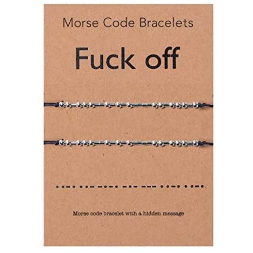 QCQHDU Fuck Off Morse Code Bracelet Jewelry Gift for Friendship Bracelets Gift Stainless Steel Handmade Beads on Silk Cord Gift Set for 2