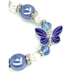 Butterfly Bracelet - Butterfly Jewelry Gift For Women Teen Girls With Rhinestone Beads - Butterfly Lovers Valentine Gift - Blue White Beaded Stretch Bracelet Bangle In Gift Pouch