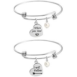 MAOFAED Mother Gift Where You Lead I Will Follow Mother Daughter Bracelet Set for Best Friend Sisters