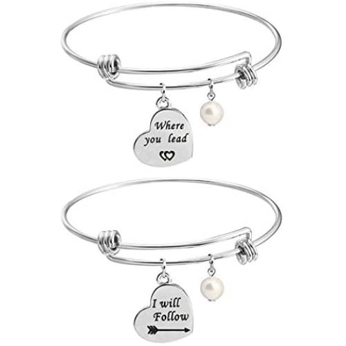 MAOFAED Mother Gift Where You Lead I Will Follow Mother Daughter Bracelet Set for Best Friend Sisters
