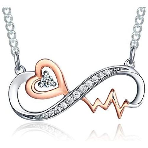 TRENSYGO Infinity Collection 925 Sterling Silver Heartbeat Infinity Cross Anchor Sunflower Nurse Necklace Jewelry Gifts for Women and Girls