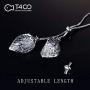 T400 White Golden Double Leaves Long Sweater Chain Pendant Necklace with Cubic Zirconia for Women Girls