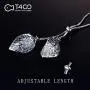 T400 White Golden Double Leaves Long Sweater Chain Pendant Necklace with Cubic Zirconia for Women Girls T400 White Golden Double Leaves Long Sweater Chain Pendant Necklace with Cubic Zirconia for Women Girls