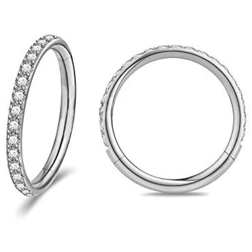 CZ Surgical Stainless Steel 16G Sleeper Cartilage Daith Tiny Small Hoop Earrings Tragus Mini Hinged Clicker Nose Ring Cuff Huggie Hoops for Women Men Girls Helix Piercings Jewelry Gifts Bff