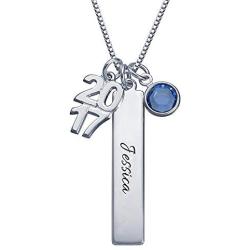 MyNameNecklace Personalized Sterling Silver 925 Graduation Charms Necklace with Dangle Birthstone- 2020 Graduation Jewelry Gift for Her