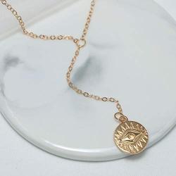 TseanYi Evil Eye Coin Necklace Gold Coin Drop Necklace Chain Vintage Y Lariat Chain Necklace Lucky Eye Protection Jewelry for Women and Girls