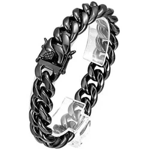 ROWIN&CO Sturdy Miami Cuban Bracelet Chain Mens Black / Rainbow Colorful /18K Gold Plated Thick 316L Stainless Steel Hip hop Jewelry Wrist Link 15mm 8 8.5 9 inchs ROWIN&CO Sturdy Miami Cuban Bracelet Chain Mens Black / Rainbow Colorful /18K Gold Plated Thick 316L Stainless Steel Hip hop Jewelry Wrist Link 15mm 8 8.5 9 inchs