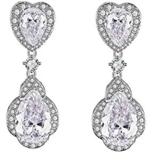 Scarlvambo Womens Cubic Zirconia Heart Teardrop Pierced Dangle Wedding Earrings Silver-Tone Scarlvambo Womens Cubic Zirconia Heart Teardrop Pierced Dangle Wedding Earrings Silver-Tone