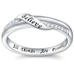 Inspirational Jewelry Sterling Silver Engraved Believe All Things are Possible Band Ring for Women Girlfriend, Size 5-10