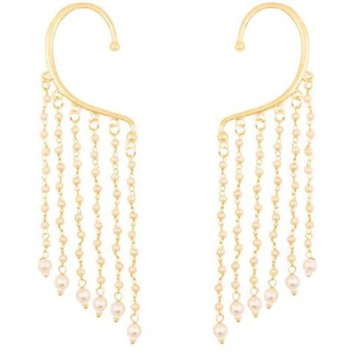 Touchstone Indian Bollywood Trendy and Innovative Look Faux Pearls hangings Long Bridal Chandelier Designer Jewelry Earrings for Women in Gold Tone